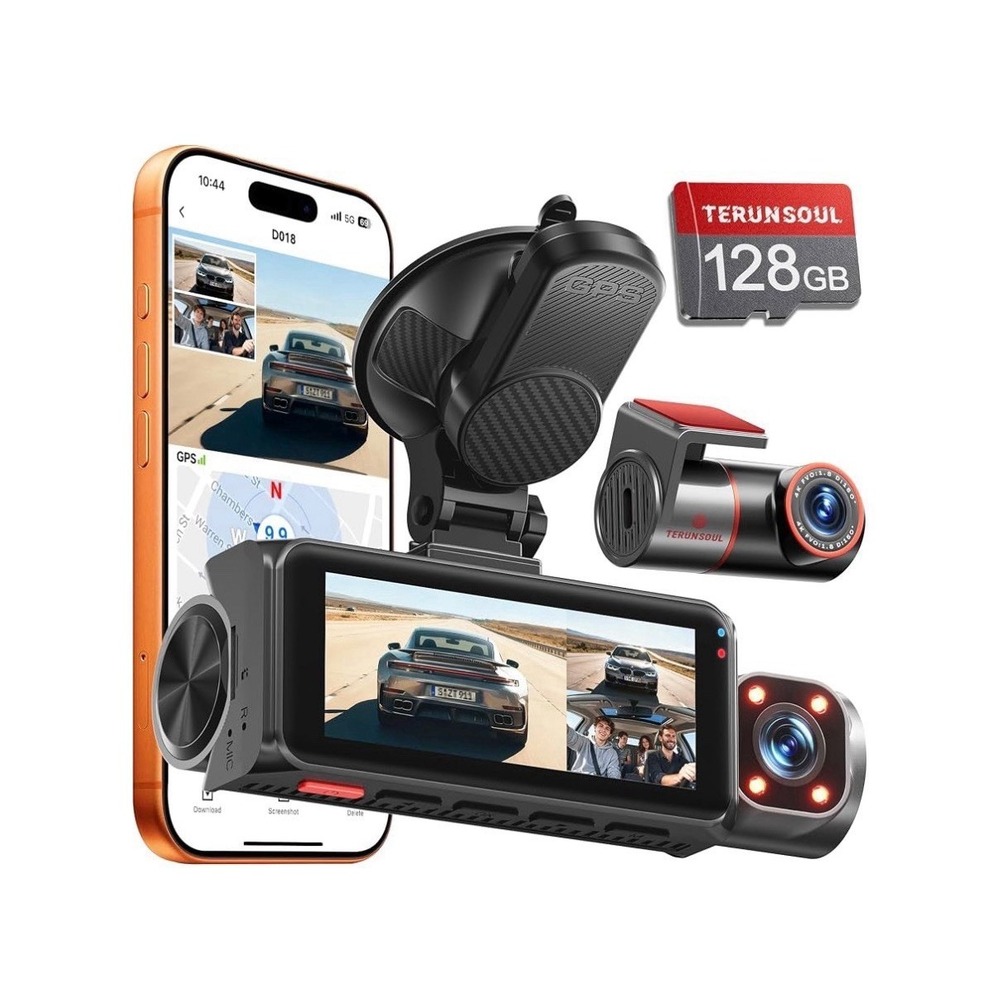 4K+4K+1080P 3 Channel Dash Cam, Free 128GB Card, AProX HD Night Vision | Dash Ca